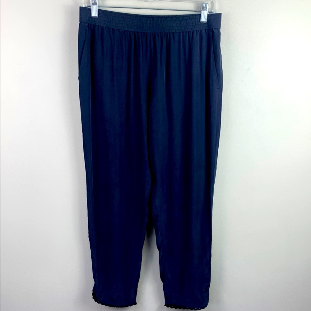 Club Monaco Silk Tapered Trousers Scallop Detail Hemline Relaxed Fit Joggers